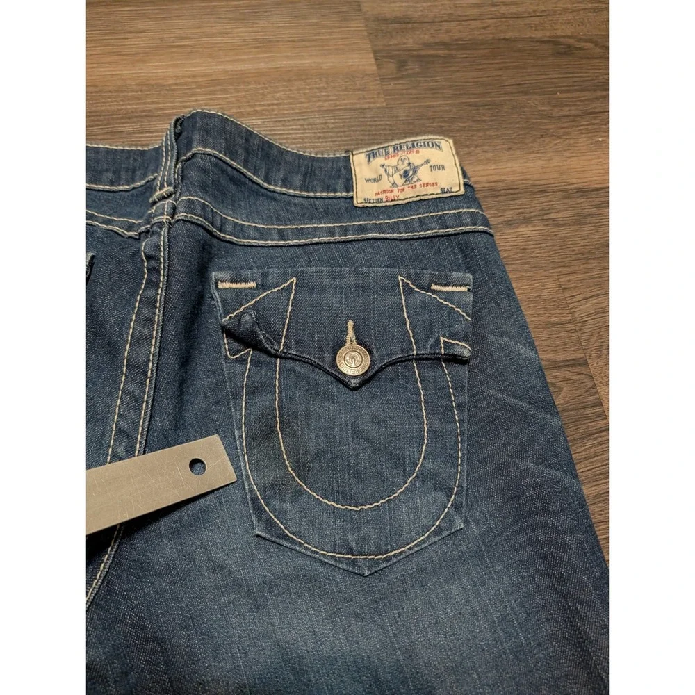 True Religion Billy Bootcut Jeans Mens 31 Dark Wash White Thick Stitch USA